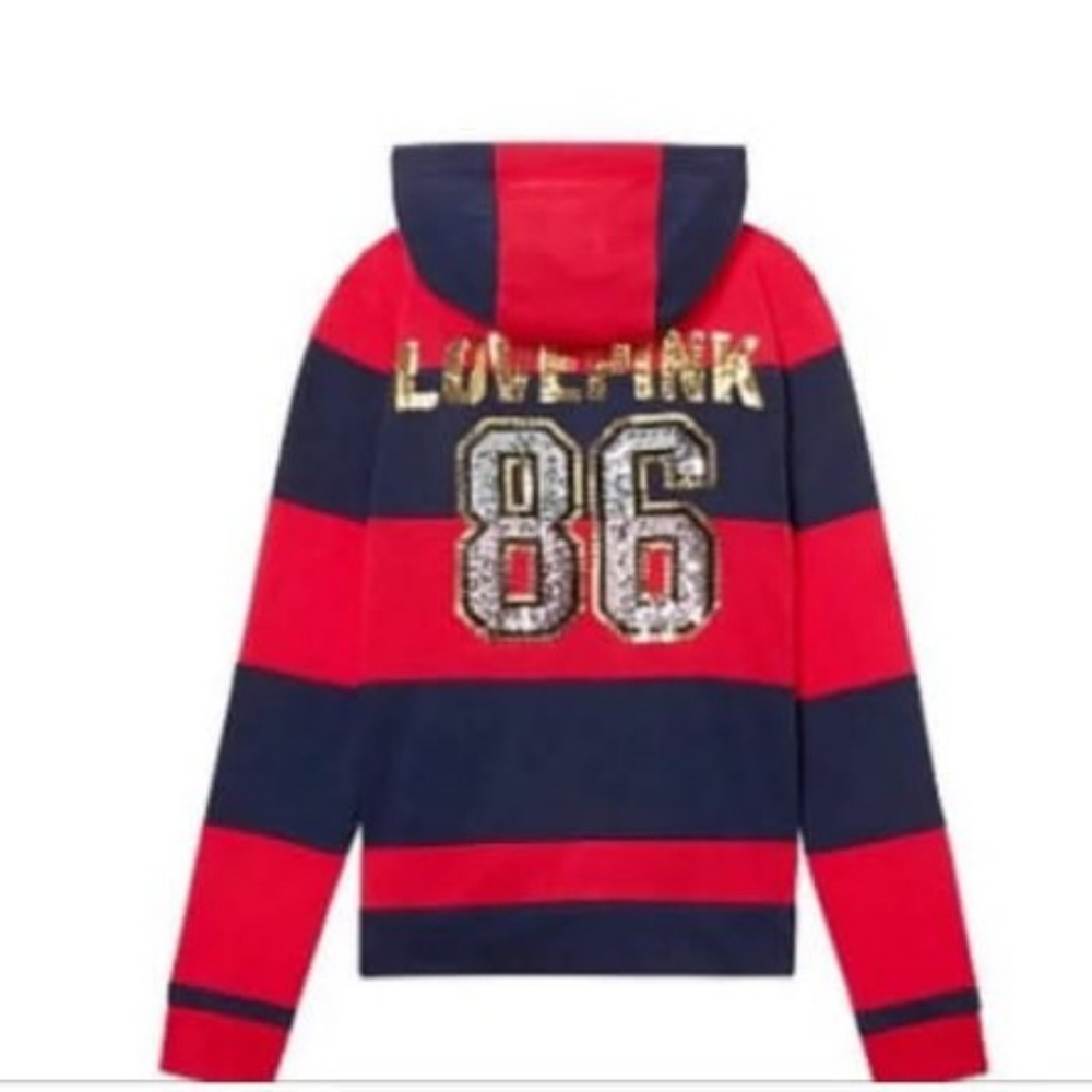 PINK VS Sequin Bling Rugby Perfect Full Zip Hoodie - Picture 12 of 12